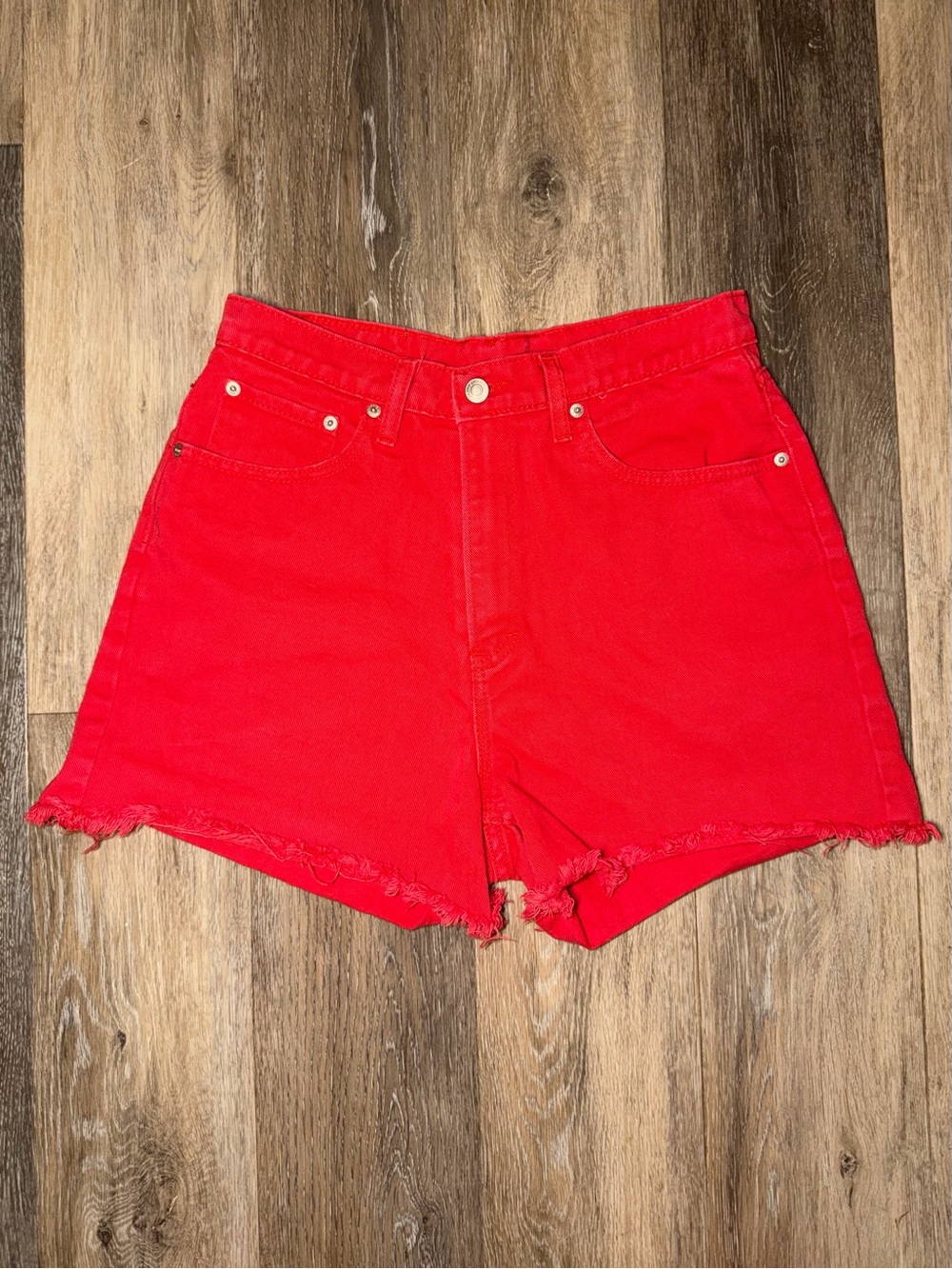 Vintage Jordache Red High-Rise Frayed Hem Denim Shorts